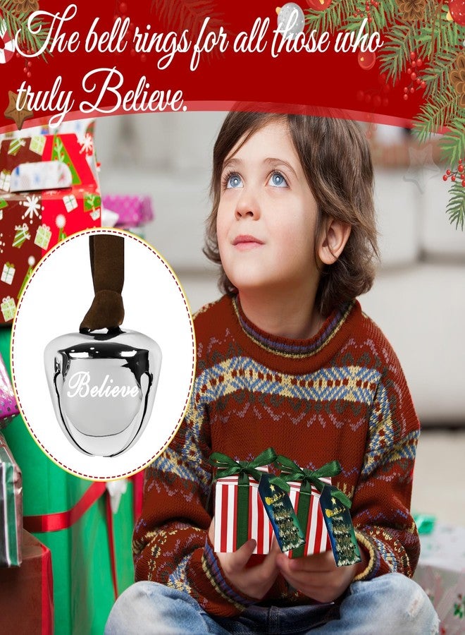 Kuabiz 25 Sets Christmas Believe Bells Bulk Polar Santa Sleigh Bells Santa Gift Silver Reindeer Bell Ornaments with Boxes Ribbon Tags Christmas Stocking Stuffers Tree Keepsake Classic Aesthetic Home Decor - Image 3